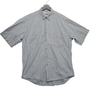 VTG Levi’s Striped‎ Short Sleeve Button Up Shirt Green Blue Cotton Men's Medium